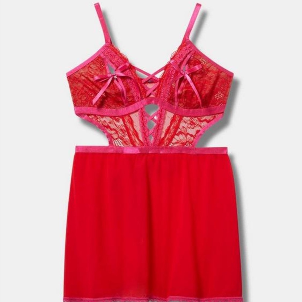 Lace Red and Pink Lingerie Dress
